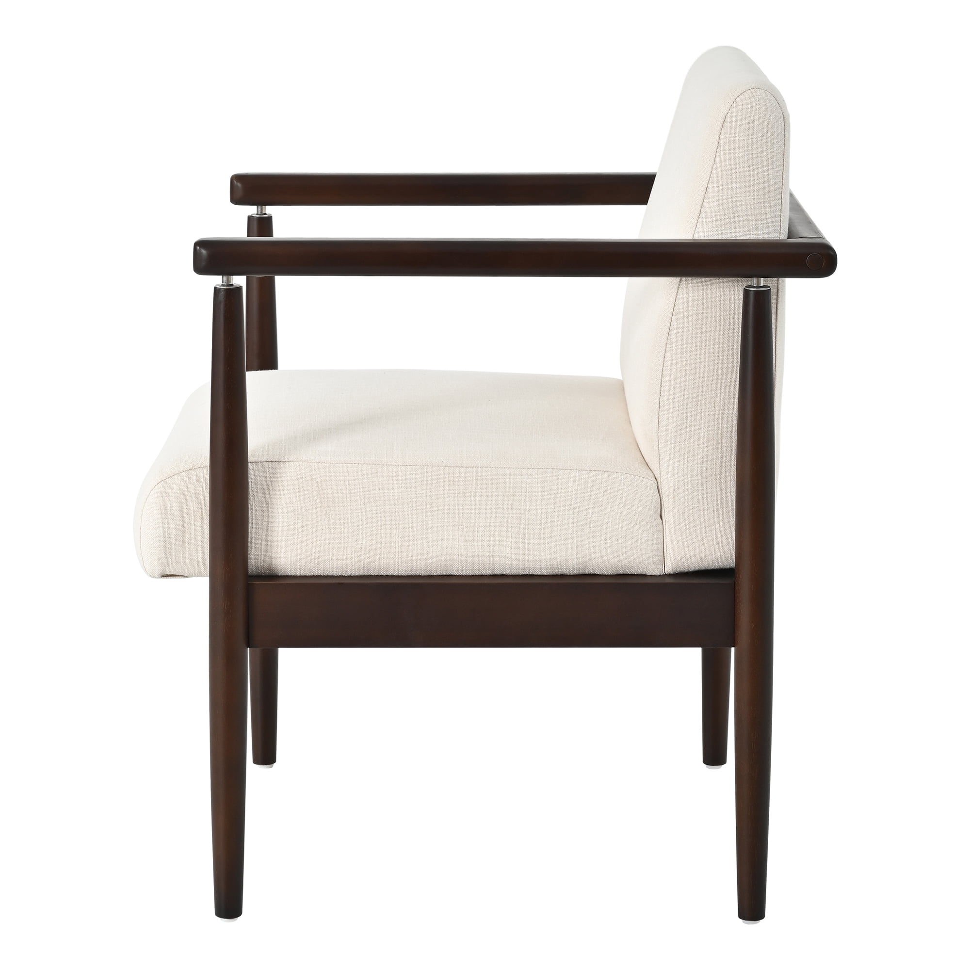 GARITIN Set of 2 Mid-Century Modern Dining Arm Chairs, Fabric Upholstered Accent Chairs with Rubber Wood Frame, Walnut Finish & Beige Upholstery for Dining Room Kitchen