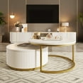 thumbnail image 2 of Noble House Table Basse Ronde Gigogne 27.6 Pouces Cannelée avec Tiroir, Blanc & Or, 2 of 9