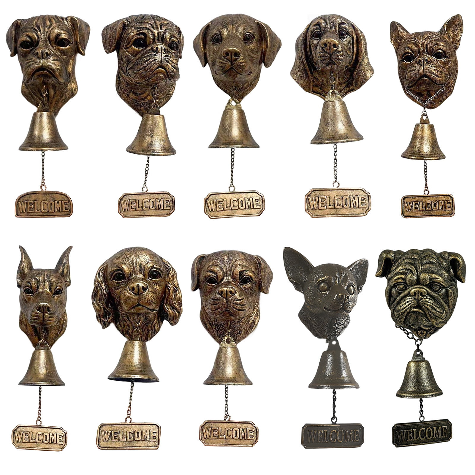 Vintage Bronze Dog Head Shape Resins Welcome Doorbell Outdoor Wall Decoration For Dog Lover Home Entrance Decors