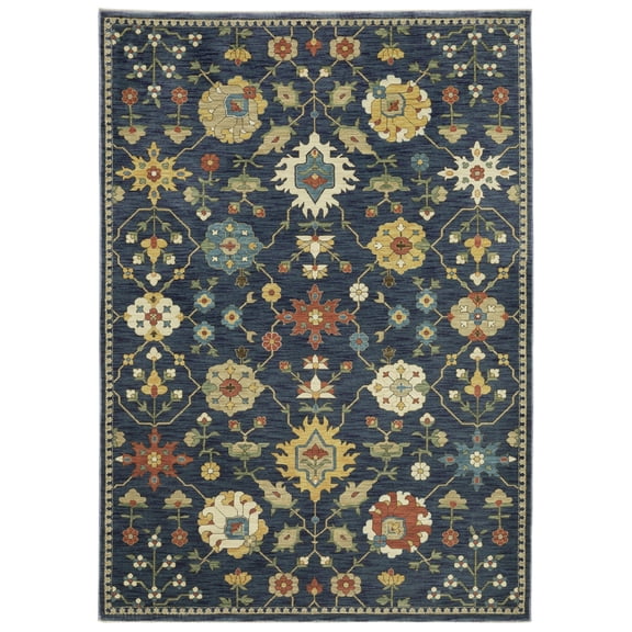 Woven Trends Flormap FR02L - Modern Vintage Inspired Geometric Dot Floral Pattern, Stain Resistant, Living Room, Bedroom, Office, Pet Friendly Polypropylene Area Rug in Blue - 10' X 13'