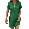 thumbnail image 2 of Chiccall Sleeve Summer Dresses for Women Summer Casual Button V Neck Short Tunics A Line Ribbed Mini T Shirt Dress Green M, 2 of 9
