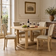Leovanni Modern 48" 5-Piece Solid Wood Dining Table Set with 4 Upholstered Chairs, Rectangular Kitchen & Dining Room Set, Natural