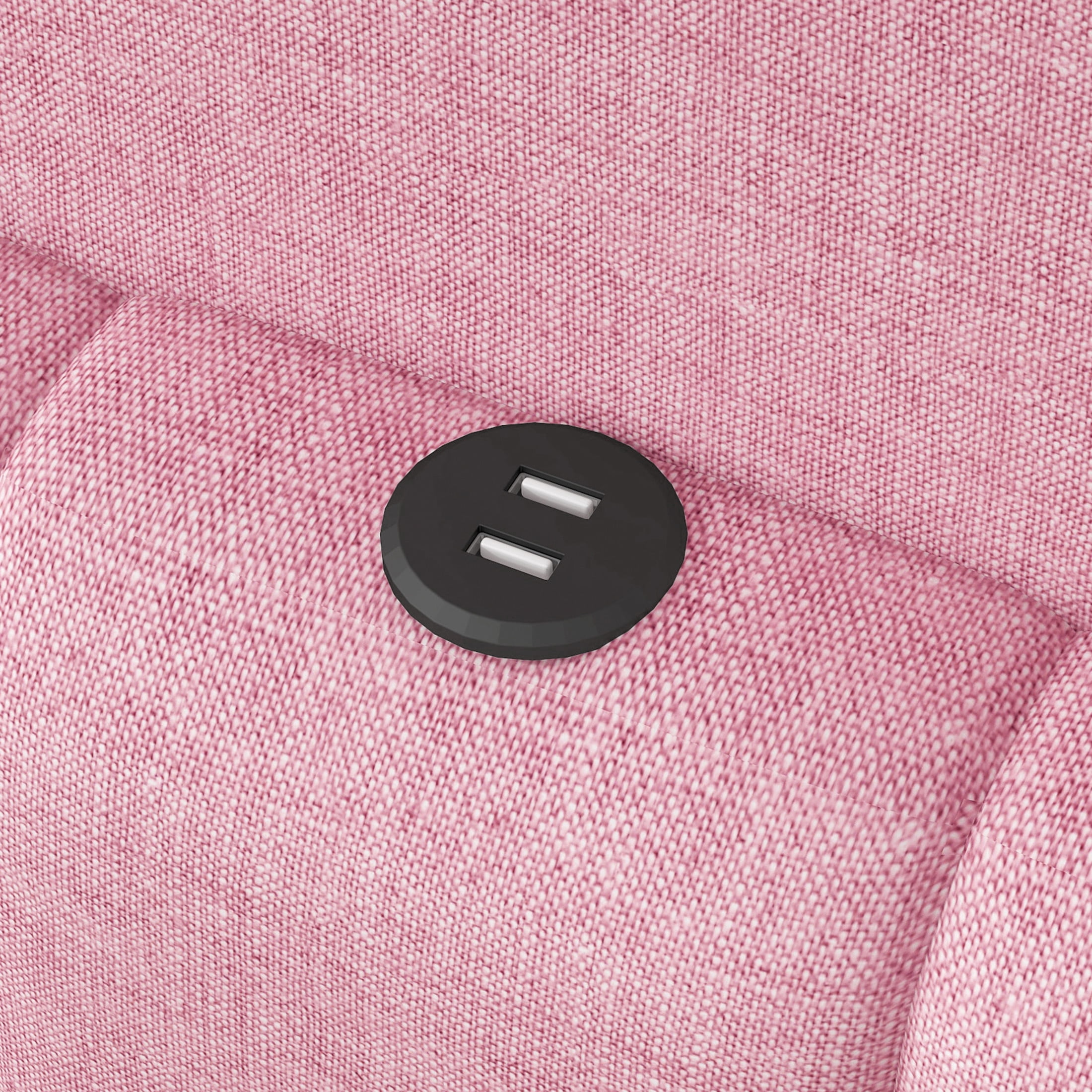 Noble House Dexter Full XL Linen Upholstered Platform Bed with LED Light Belt and USB Ports, Wood Frame, Pink