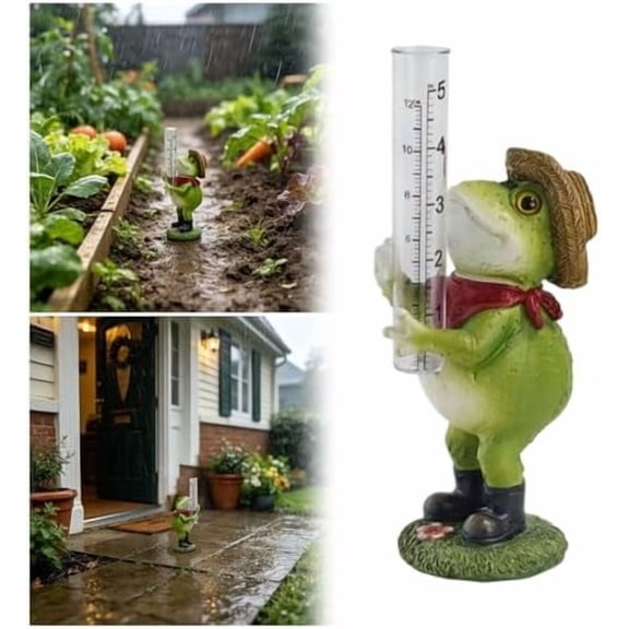Resin Frog Rain Gauge with Glass Tube, Outdoor Yard Garden Decor