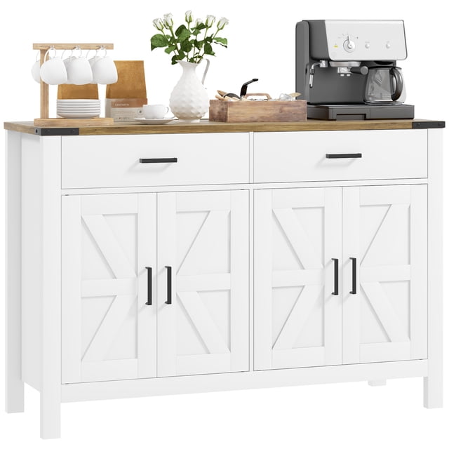 HOMCOM Buffet avec 2 Tiroirs 2 Armoires de Rangement Armoire Buffet, Blanc