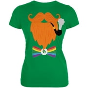 Halloween Leprechaun Costume Rainbow Bow Tie Juniors Soft T Shirt Irish Green MD