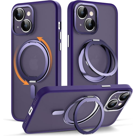 Funda para iPhone 15 con soporte magnético giratorio de 360° [Compatible con Mag-Safe] [Protección de grado militar] Funda translúcida para iPhone 15 de 6.1 pulgadas, para mujeres y hombres, color