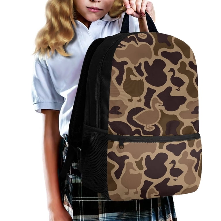Pzuqiu Duck Camo Brown Backpacks for School Girls Boys 4th Grade