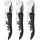 thumbnail image 1 of Paquete de 3 sacacorchos de acero al carbono, abridor de botellas de vino y cerveza 3 en 1, sacacorchos de camarero y cortador de papel de aluminio para sommeliers, camareros y camareros, negro, 1 of 5