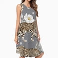 thumbnail image 2 of Grey Background Leopard Floral Print Spring Summer Dresses For Women Fashion Dress Casual Sleeveless Loose Sundress With Pockets, 2 of 4