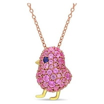 2.40 Carat (Ctw) Lab-Created Blue and Pink Sapphire Bird Charm Pendant Necklace in Yellow Sterling Silver with Chain