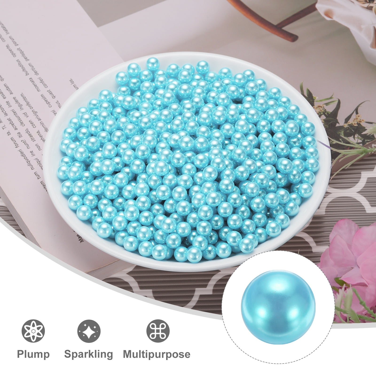 Unique Bargains Solid Color Faux Pearl for Crafting No Hole Pearls for Vase Fillers Blue