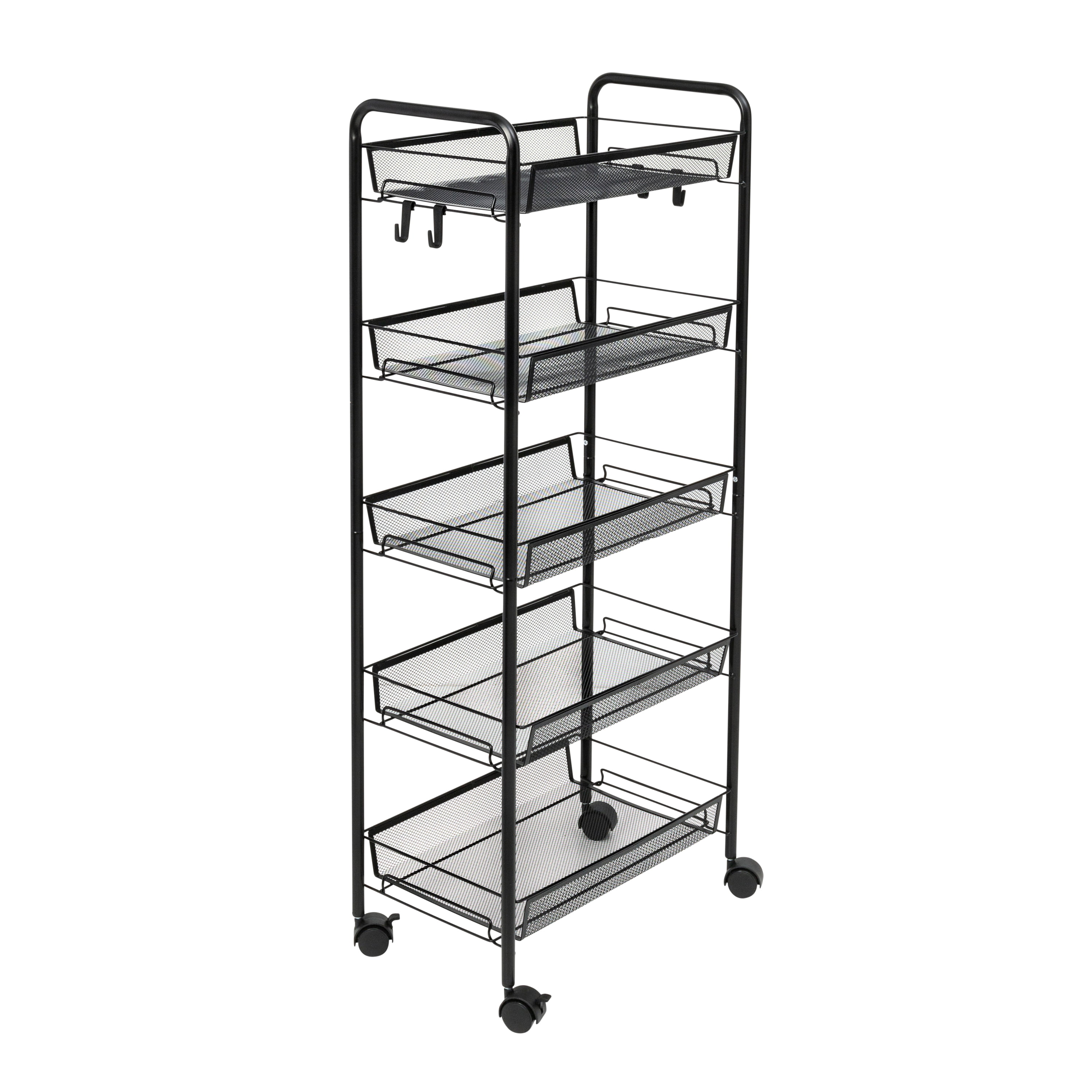 Honey-Can-Do Steel 5-Tier Rolling Storage Cart with 4 Hooks, Black - image 2 of 10