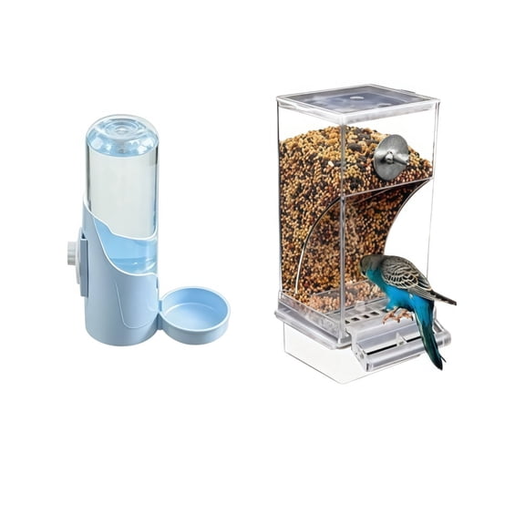 GYWHOOFT Automatic Bird Feeder and Waterer 2 Pack, Clear Acrylic Parrot Food Container, Leak-Proof Hanging Drinker for Bird Cage, Easy Fill No Mess Bird Supplies