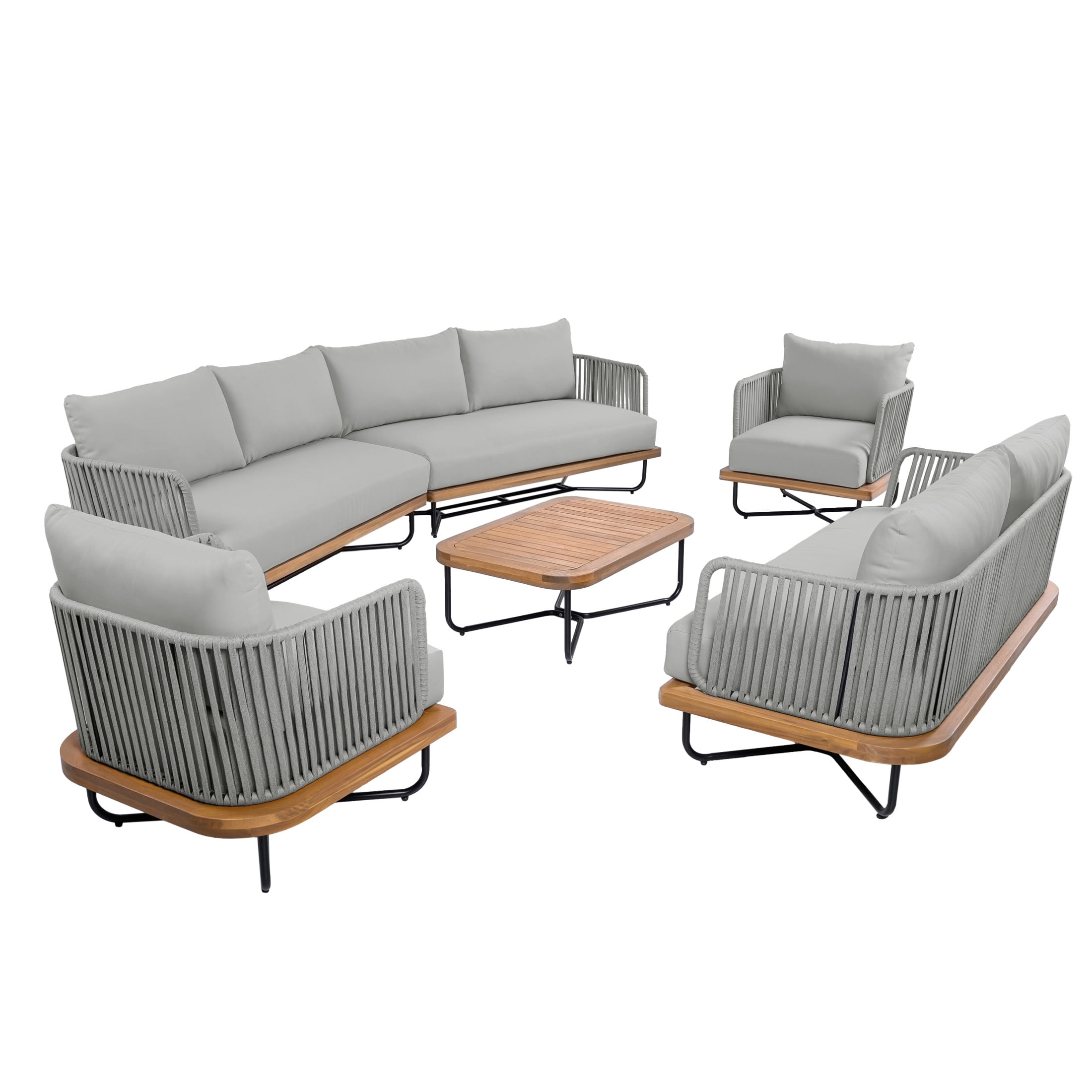 Christopher Knight Home 6-Piece Outdoor Conversation Sofa Set with Coffee Table, Gray Rope, Gray Cushion