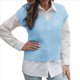 thumbnail image 2 of Suéter de Cuello en V para Mujer, Chaleco de Punto Acanalado, Informal, con Mangas , Corte Holgado, Ropa de Otoño. Azul L, 2 of 8