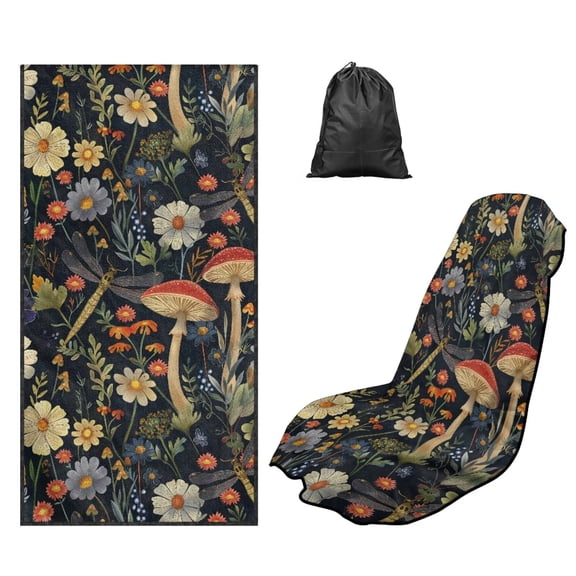 Kuiaobaty Dragonfly Print Car Seat Towel Cover After Gym Mushroom Daisy Print Towel Car Seat Covers with Storage Bag Quick-Dry Sweat Towel for Gym Workout, Running, Swimming, Beach and Hiking