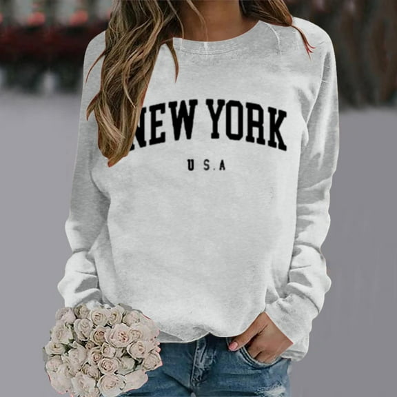 New Women's Printed Round Neck Pullover Street Long Sleeve Pullover Hoodie Dark Sweatshirt Women Hoodie Jumpsuits Women plus Size Light Pullover Sweatshirt Women Junior Outfit Full Zip Sports Jacket