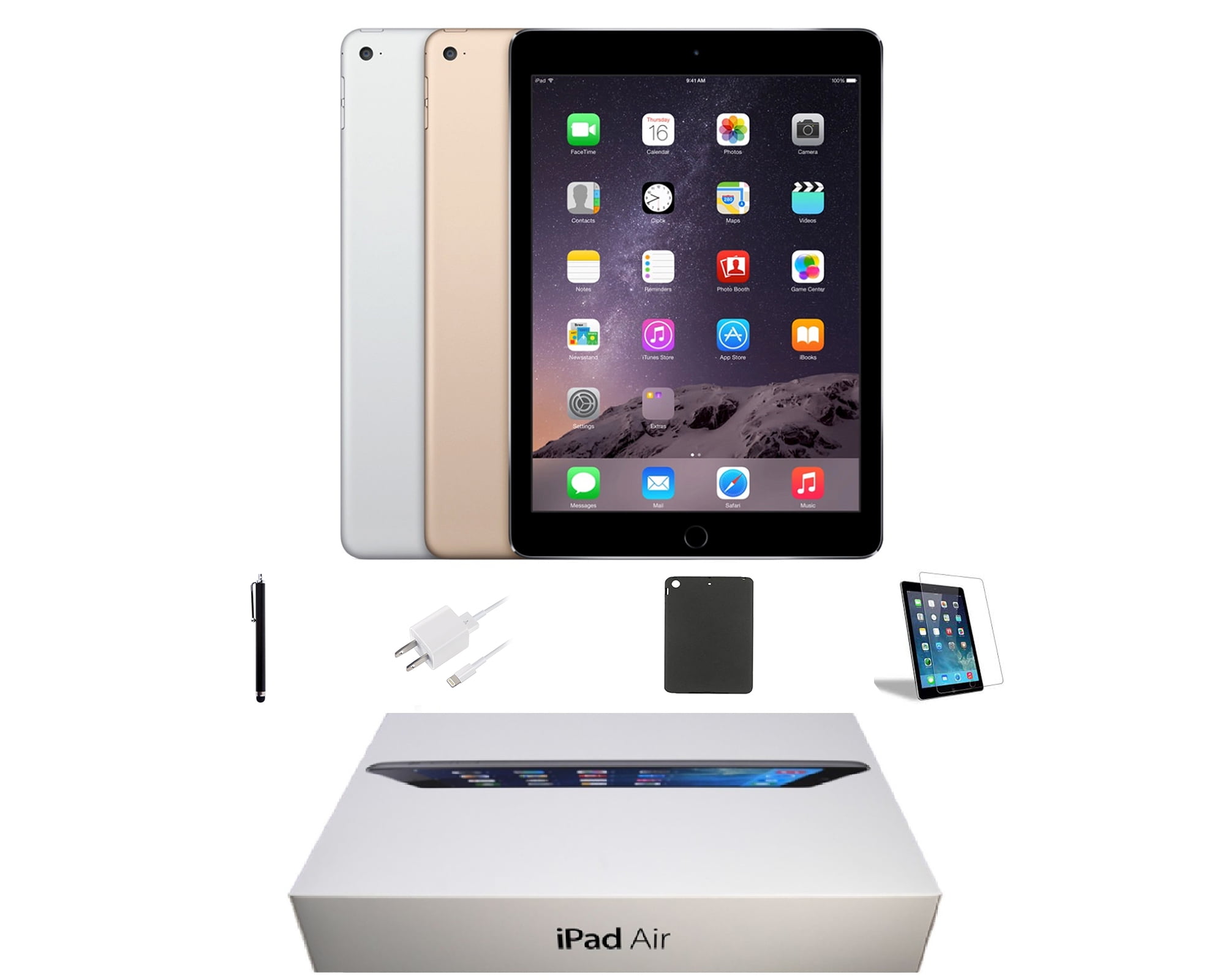 Apple iPad Air 16GB Space Gray Wi-Fi Only Bundle: Tempered Glass 
