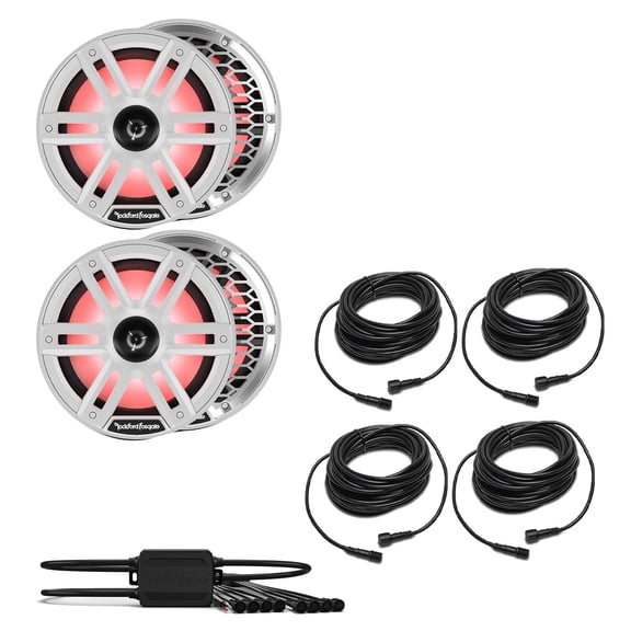 Rockford Fosgate 2 Pairs M2-8 M2 Series 8" Marine White & Stainless Grilles Included (1) PMX-RGB Optix LIght Controller (4) RGB-25 25' Extension Cable
