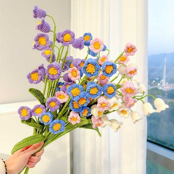 COM1950s Handmade Crochet Flower Bouquet,Artificial Lily of the Valley Everlasting Flowers, Perfect for Home Decor As Table Centerpiece,Wedding Anniversary,Housewarming Gift, No Fade No Wilting Design