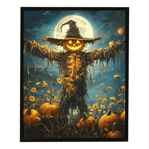 JRXY Halloween Scary Scarecrow Wall Art Retro Artwork Poster Fall Field Canvas Prints for Home Decor 12x16in