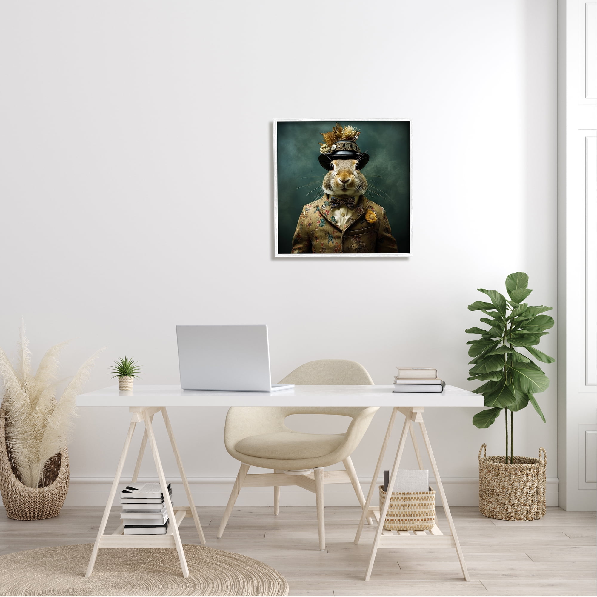 Stupell Industries Rabbit in Vintage Suit Animals & Insects Painting White Framed Art Print Wall Art, 24 x 24