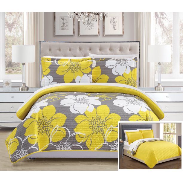 Chic Home 3 Piece Chase Abstract Large Scale Floral Printed King Quilt Set Yellow With 2 Shams Walmart Com Walmart Com