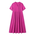 thumbnail image 6 of IUYRTFE Women's V Neck Short Sleeve Maxi Dress Cotton Linen Loose Fit Summer Casual Long Vacation Dress, 6 of 6