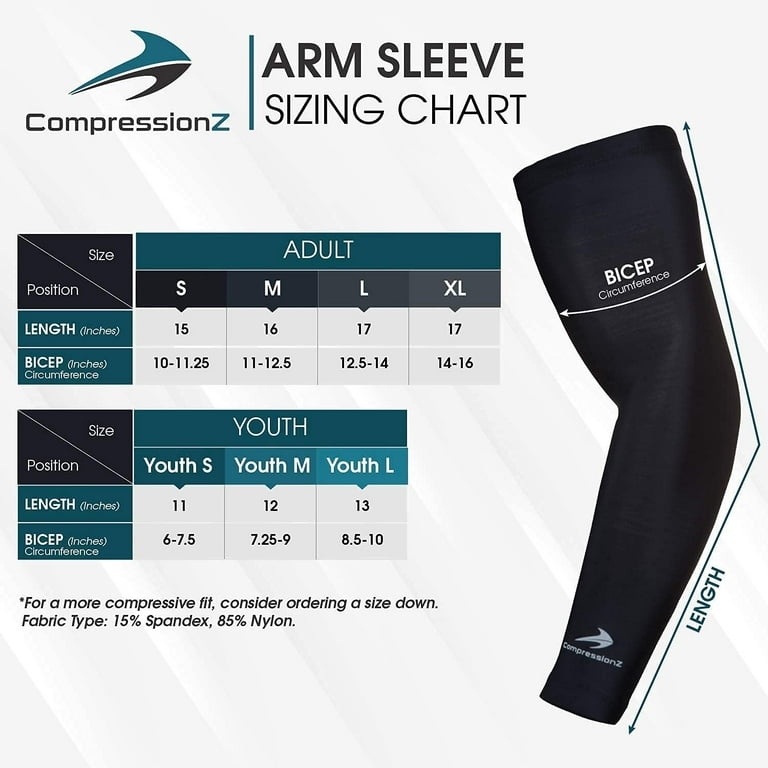 CompressionZ Compression Arm Sleeves for Men & Women UV Protection (Black,  M) 