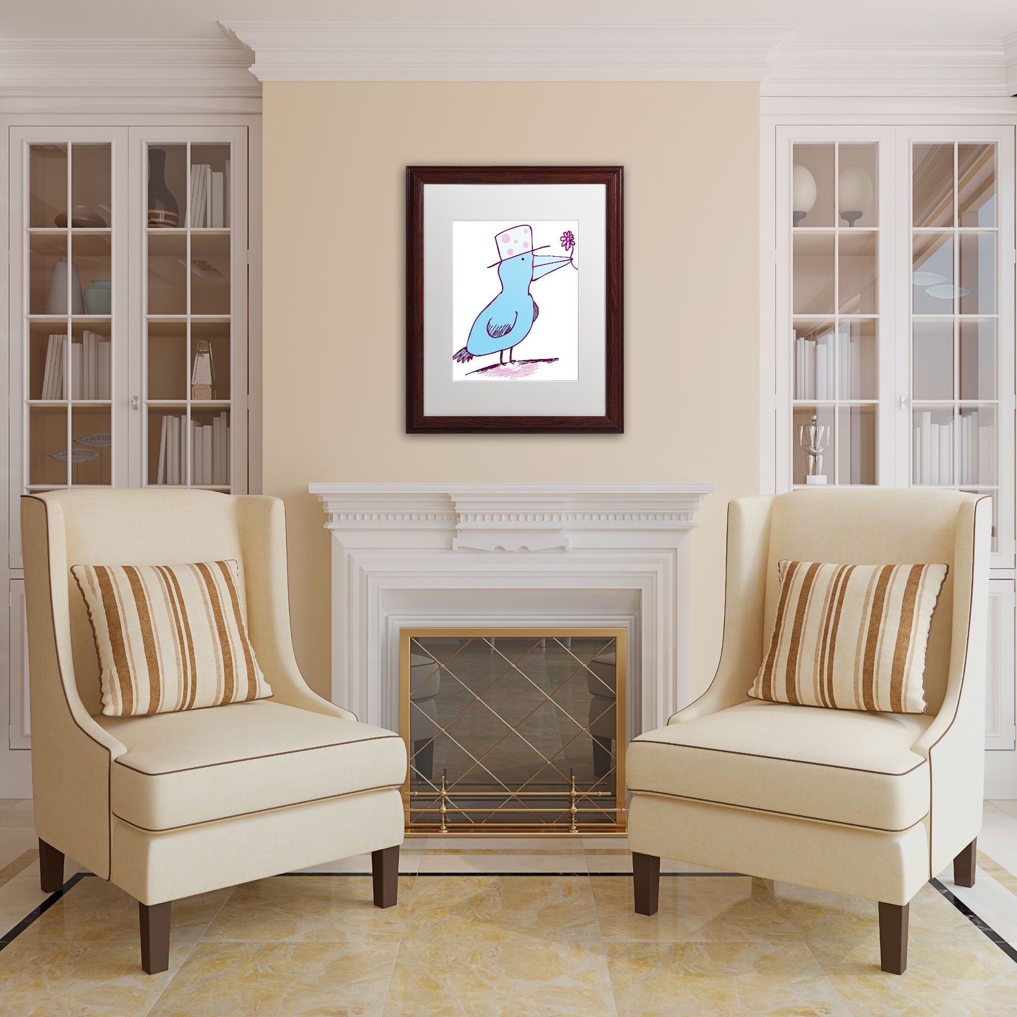 Trademark Fine Art "Flower Bird" Canvas Art by Carla Martell, White Matte, Wood Frame
