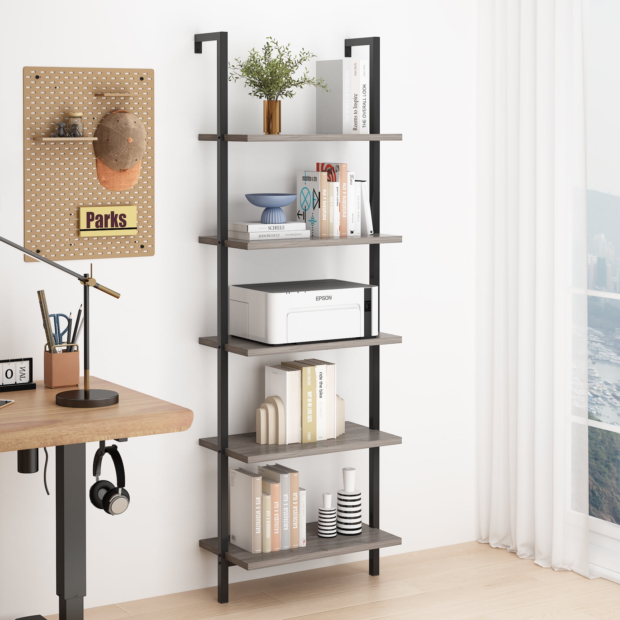 Zimtown 5-Tier Wall-Mounted Bookshelves, Wood Bookcase and