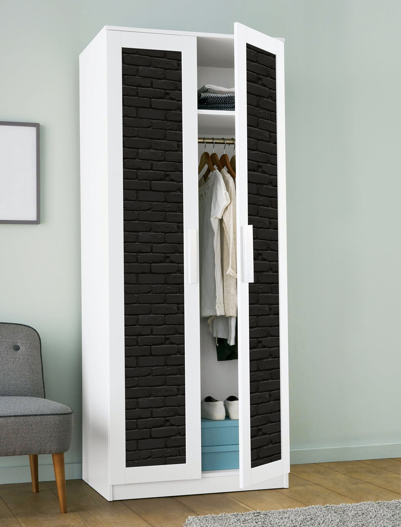 NuWallpaper Black Amsterdam Brick Peel & Stick Wallpaper, 216" x 20.5", for Home Decoration