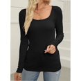 thumbnail image 2 of Long Sleeve Shirts for Women Fall Outfits Knit Tops Scoop Neck Slim Fit Basic Tee, 2 of 6