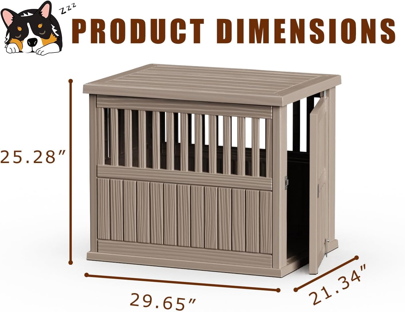 Dog Crate Furniture for Small to Medium Dogs,Decorative Resin Kennel Indoor,Multifunctional Dog Crate with Locking Buckle,End Table,Durable and Sturdy(Light Brown 29.65 * 21.34 * 25.28)