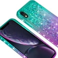 thumbnail image 3 of Compatible for Apple iPhone XR Case, with Tempered Glass Screen Protector SOGA Diamond Liquid Quicksand Cover Cute Girl Women Phone Case - Teal / Purple, 3 of 4