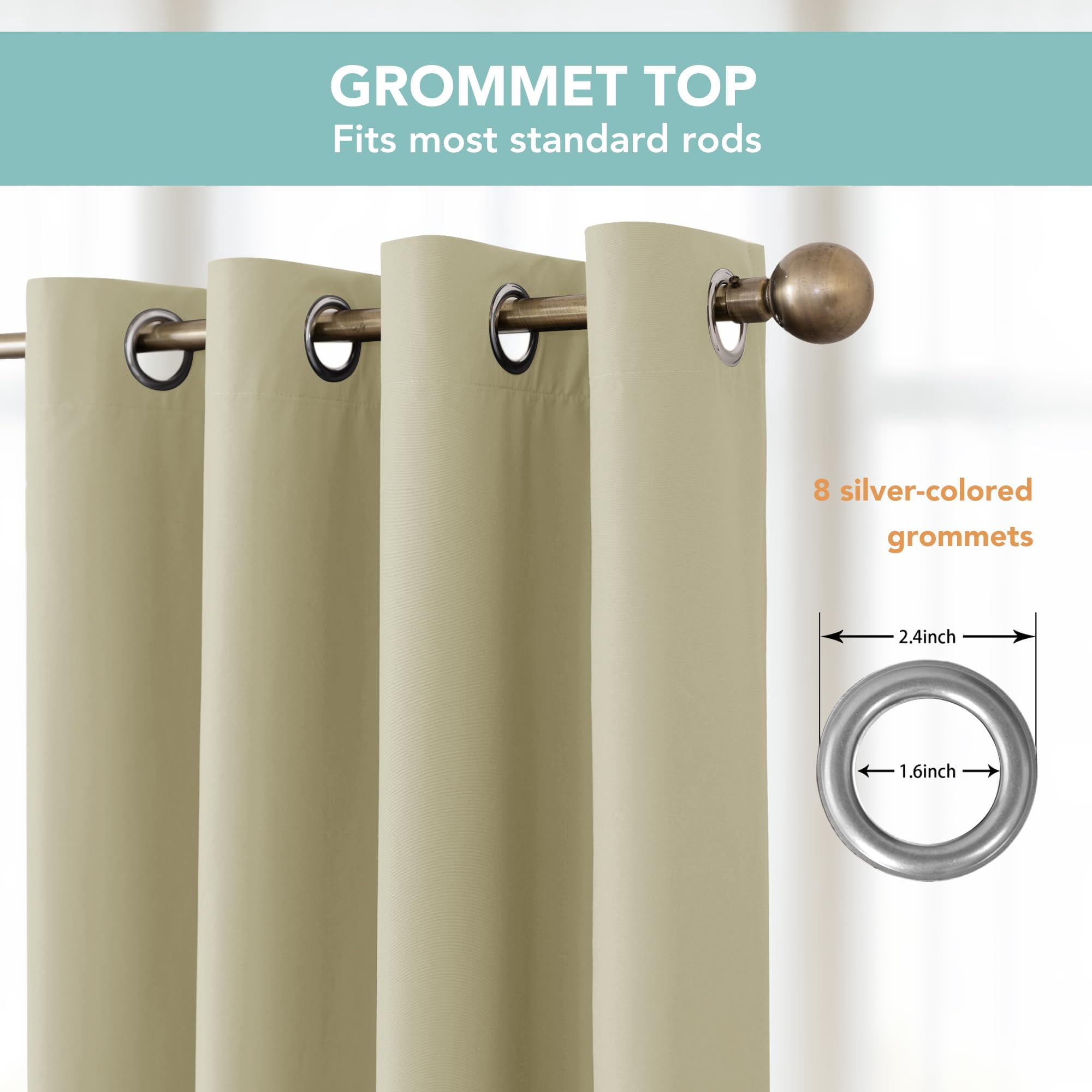 100% Blackout Curtains 84 inches Long, 4 Panels Full Light Blocking Privacy Protection Window Drapes, Grommet Total Room Darkening Curtain with Black Backing for Bedroom, Living Room, Grey