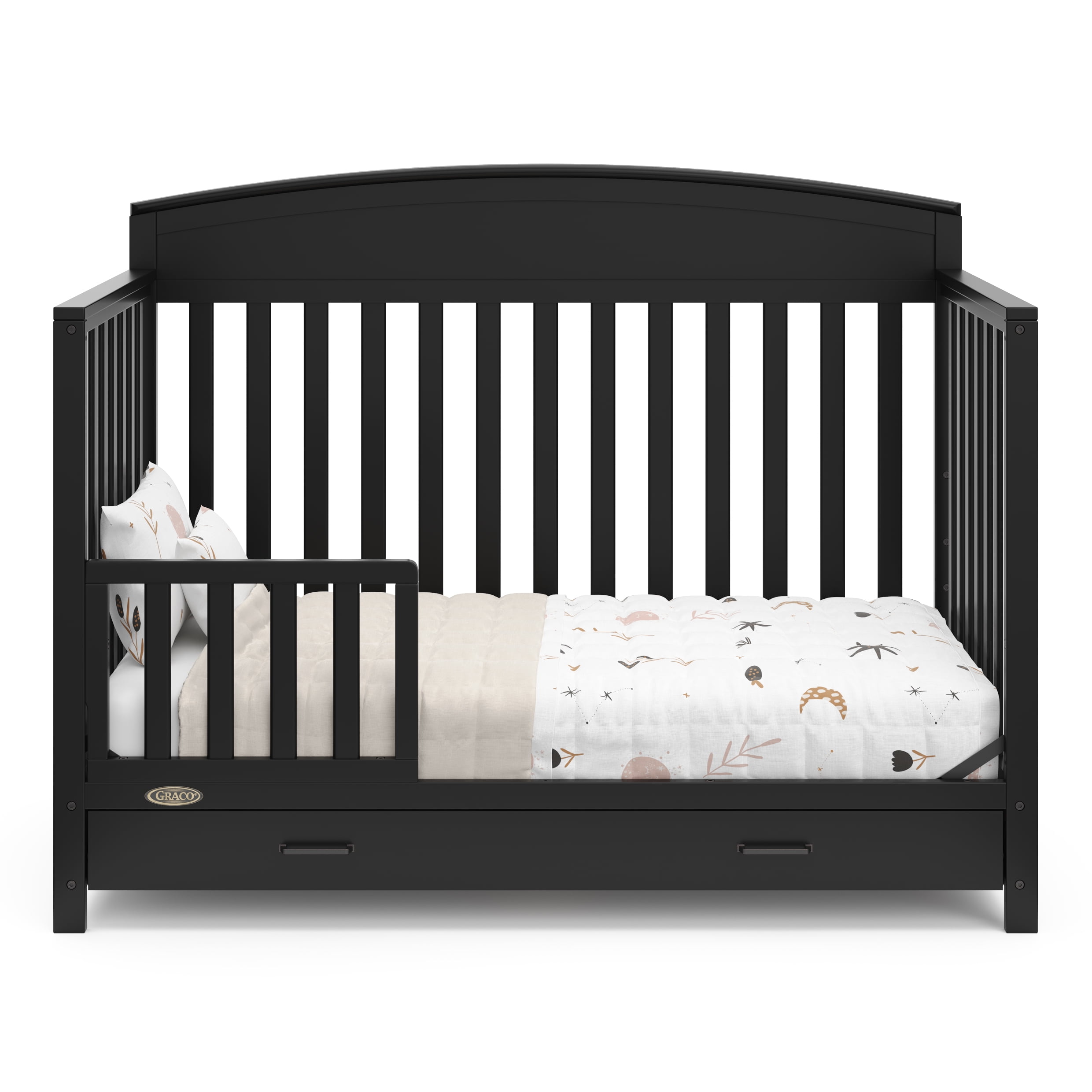 Graco Benton 5-in-1 Convertible Crib with Drawer and Premium Crib & Toddler Mattress Bundle, Black