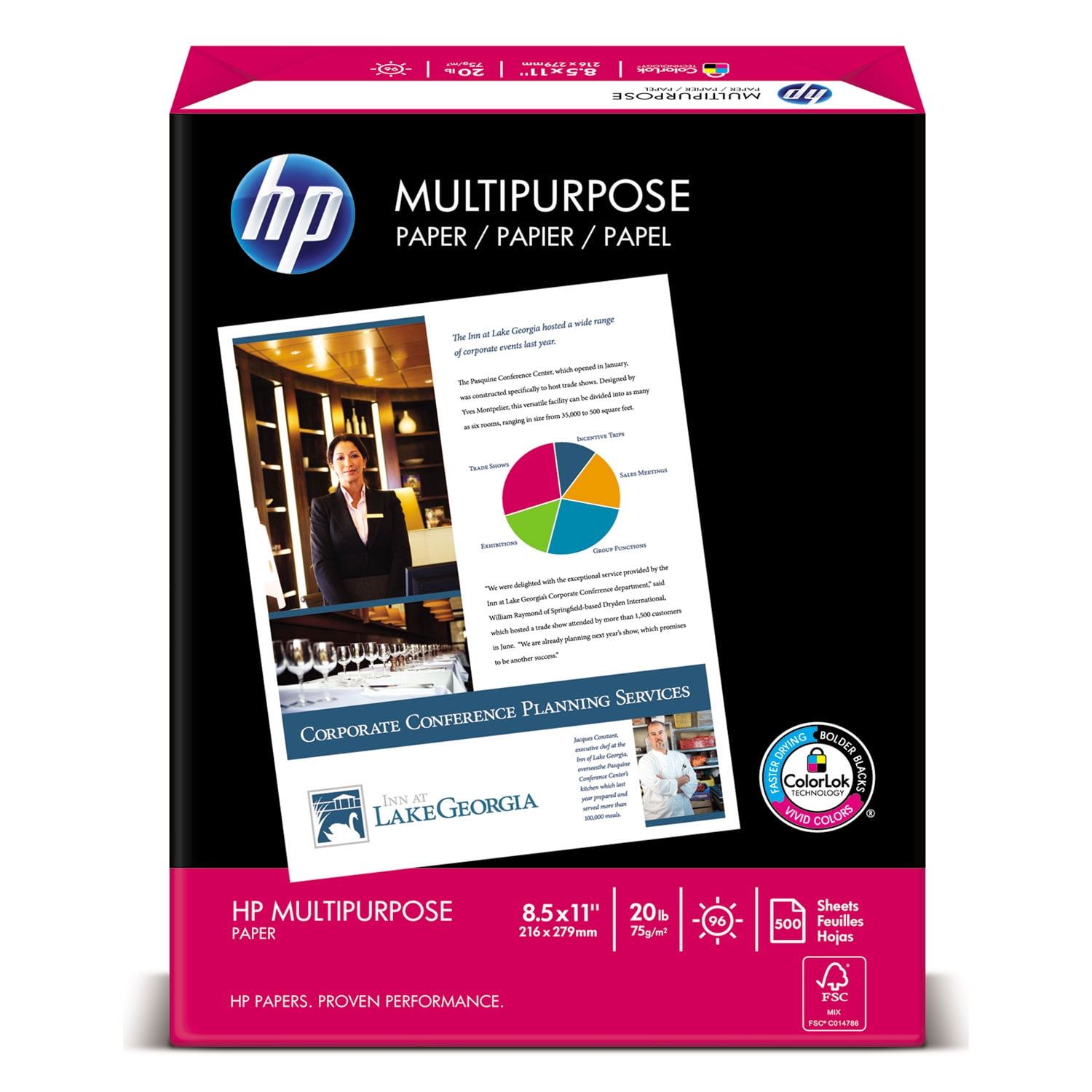 Hp Multipurpose Paper 96 Bright 20 lb Letter White 2500 Sheets/Carton