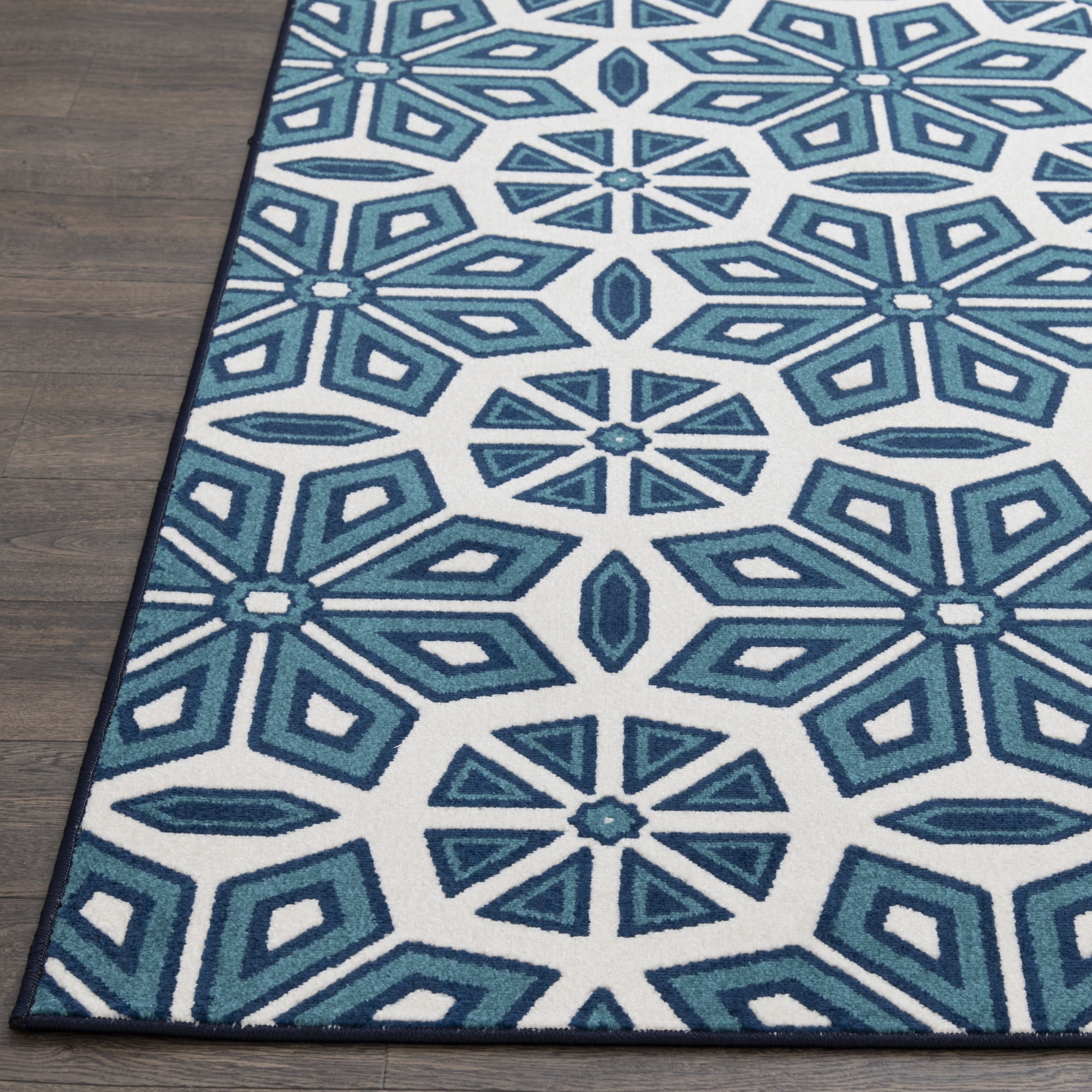 Loomaknoti Terrace Tropic Vensley 3' x 5' Geometric Indoor/Outdoor Accent Rug , Blue/White
