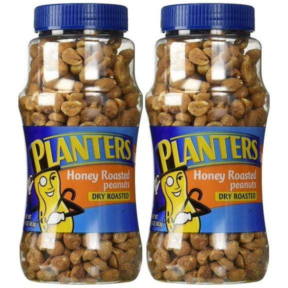 Planters, Honey Roasted Peanuts, 16oz Jar (Pack of 2)