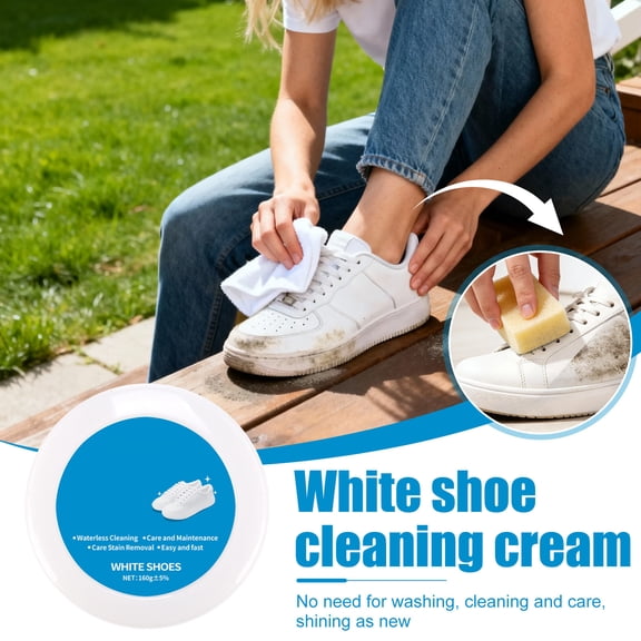 No-Wash Shoe Cleaner Cream for Sneakers, Shoes & Stains | Quick Stain Remover for White Shoes, Athletic & Leather Footwear | Multipurpose Cleaning Kit with Sponge (1*Cleaning Cream   1*Sponge)