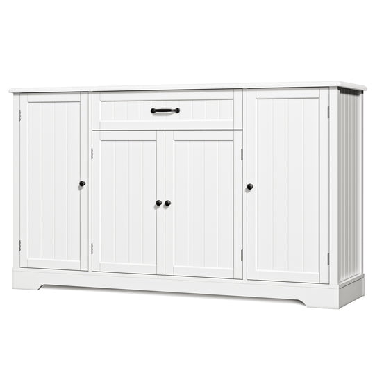 Buffet Cabinet, Aiho Coffee Bar Cabinet with 1 Drawer and 4Doors, 56" Kitchen Storage Cabinet for Kitchen, Living Room and Bathroom - White