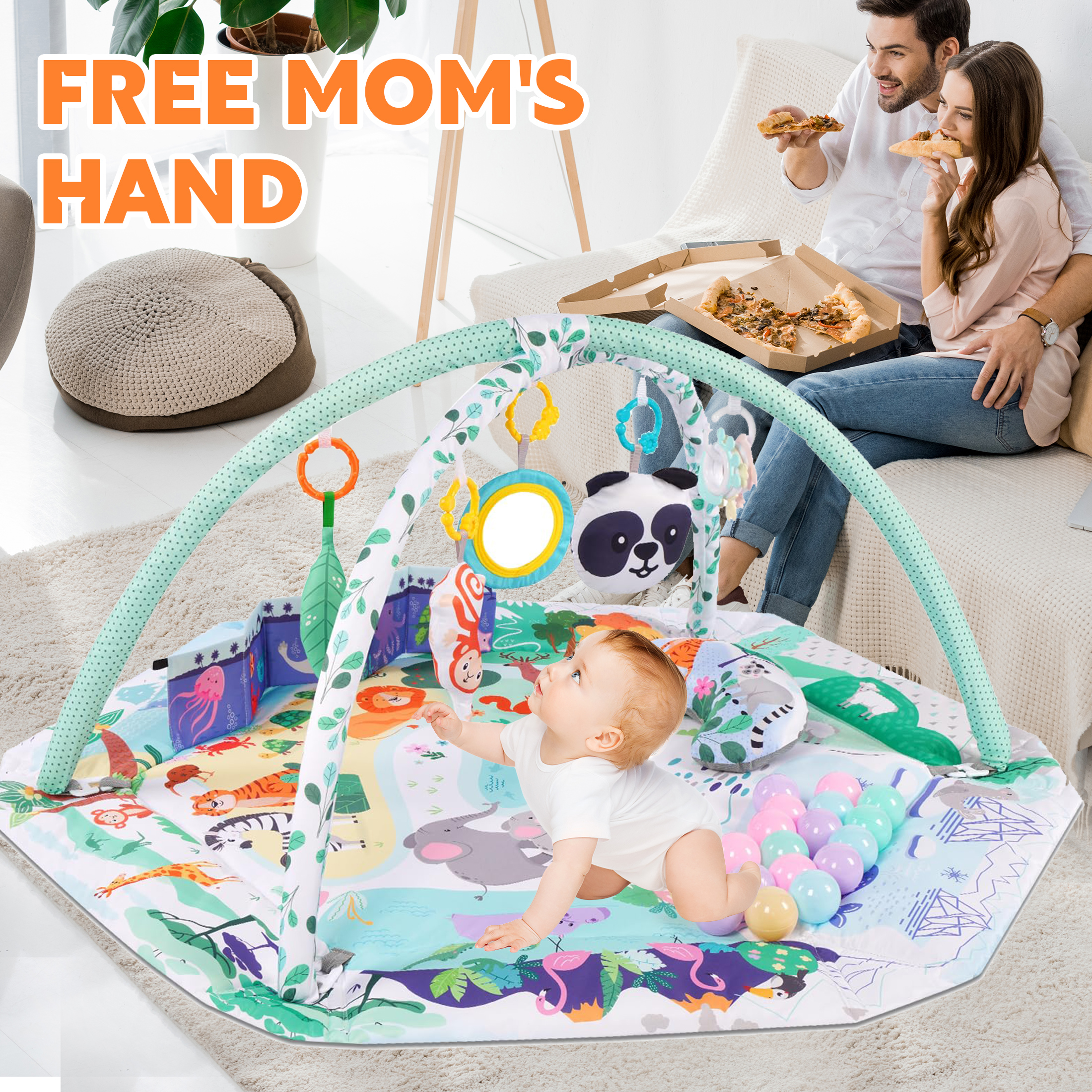YoYFUN 4-in-1 Baby Play Gym Activity Mat, Green photo 3