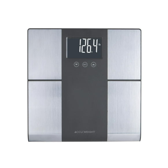 Pèse-personne numérique analyseur de corps Accuweight, capacité de 500 lb, en acier inoxydable, modèle BS0875G 5 mesures de composition