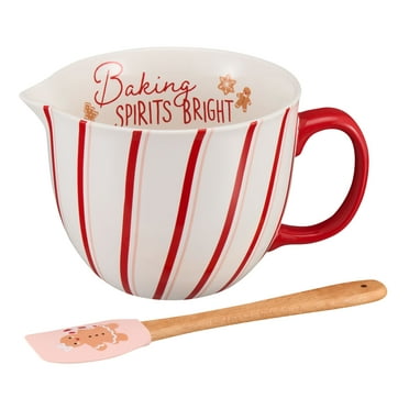 Holiday Time 2-Piece Stripes & Gingerbread Glazed Stoneware Batter Bowl & Spatula Set, Multicolor