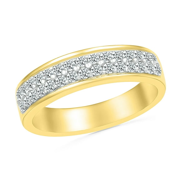 DGOLD 10kt Yellow Gold Round White Diamond Double Row Anniversary Ring for Women (1/2 cttw)