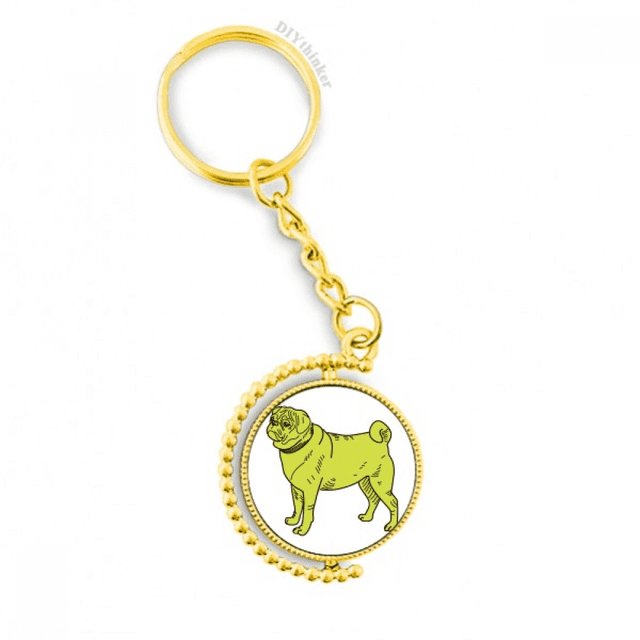 Ilustración de dibujos animados patrón perro amarillo Anillo de oro de metal llavero llavero