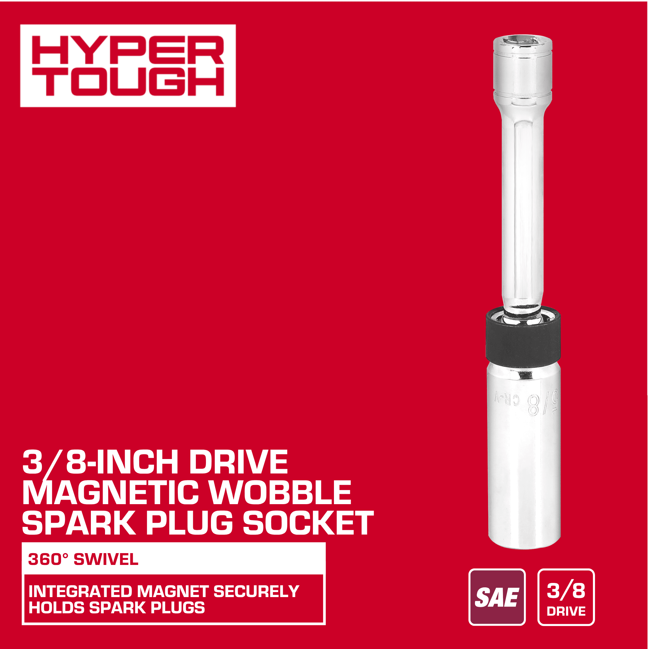 Hyper Tough 3/8-inch Drive 5/8-inch Magnetic Wobble Spark Plug Socket