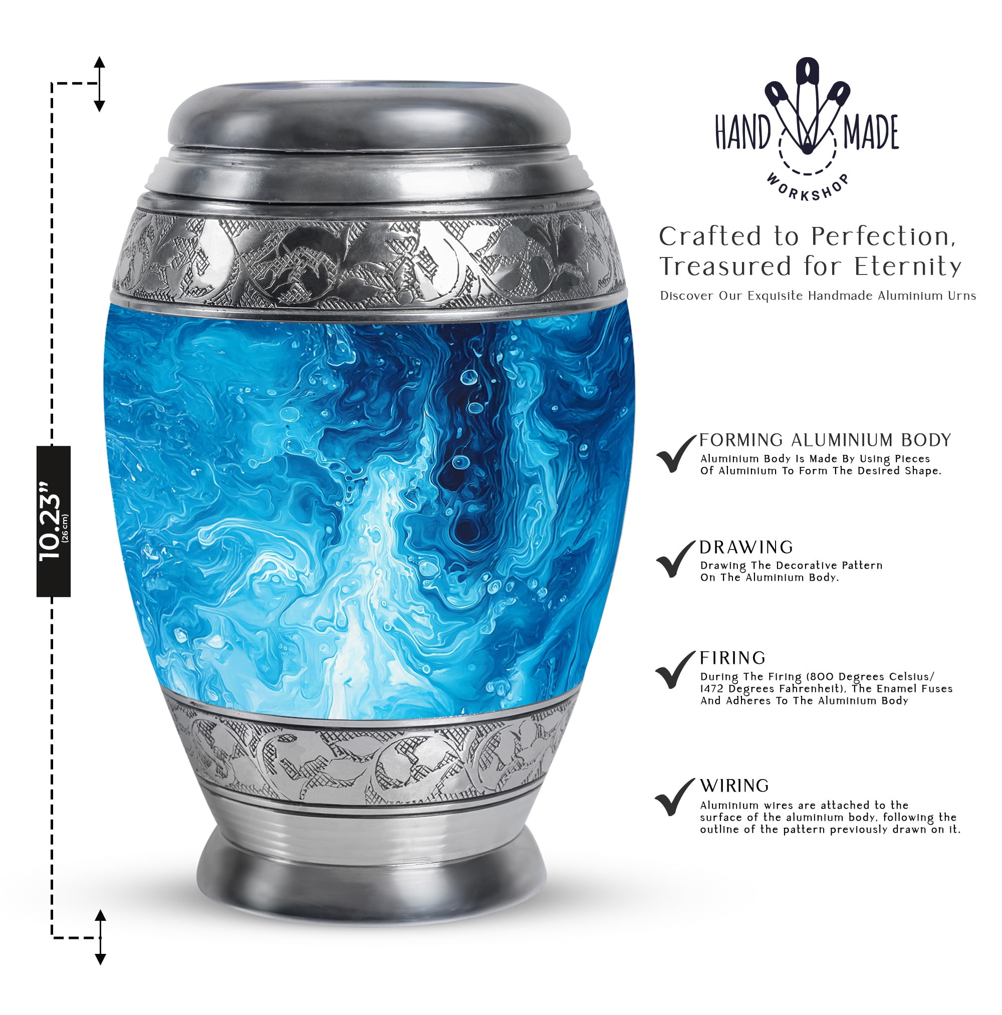 Yatskia Blue Swirl Urns For Human Ashes Adult Female & Male, Burial Urns For Adult Human Ashes, (Monar Large, 10 Inch)